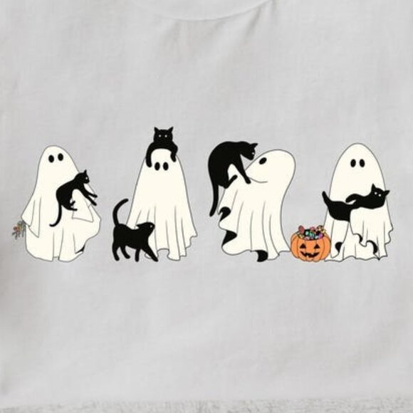 Halloween Black Cat & Ghost Shirt, Cute Ghost and Cat Tee - Picture 2 of 4